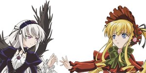 Rating: Safe Score: 0 Tags: 2girls auto_tagged black_wings blonde_hair blue_eyes bonnet bow dress flower frills green_bow green_neckwear hairband image long_hair long_sleeves looking_at_viewer multiple_girls pair rose shinku silver_hair simple_background suigintou white_background wings User: admin