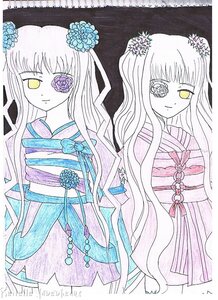 Rating: Safe Score: 0 Tags: 2girls barasuishou dress flower hair_flower hair_ornament image japanese_clothes kirakishou long_hair multiple_girls pair traditional_media yellow_eyes User: admin