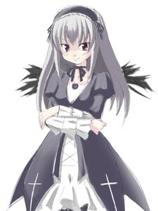 Rating: Safe Score: 0 Tags: 1girl artist_request black_dress black_wings cowboy_shot cross crossed_arms detached_collar dress frills hairband image juliet_sleeves latin_cross long_hair long_sleeves looking_at_viewer photoshop_(medium) puffy_sleeves purple_eyes rozen_maiden silver_hair simple_background sketch solo standing suigintou white_background wings User: admin