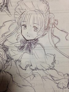 Rating: Safe Score: 0 Tags: 1girl dress eyebrows_visible_through_hair frills image long_hair long_sleeves looking_at_viewer monochrome shinku sketch solo User: admin