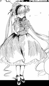 Rating: Safe Score: 0 Tags: 1girl bonnet closed_eyes dress frills full_body greyscale image long_hair long_sleeves monochrome ribbon shinku solo standing twintails very_long_hair User: admin