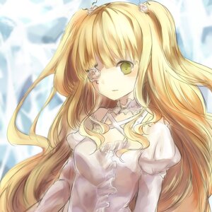 Rating: Safe Score: 0 Tags: 1girl bangs blonde_hair dress eyepatch flower frills green_eyes hair_flower hair_ornament image kirakishou long_hair puffy_sleeves rose solo two_side_up upper_body very_long_hair white_dress white_flower User: admin