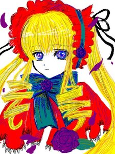 Rating: Safe Score: 0 Tags: 1girl blonde_hair blue_eyes bonnet bow bowtie dress drill_hair flower image long_hair looking_at_viewer red_flower red_rose rose shinku sidelocks simple_background solo traditional_media twin_drills twintails upper_body white_background User: admin