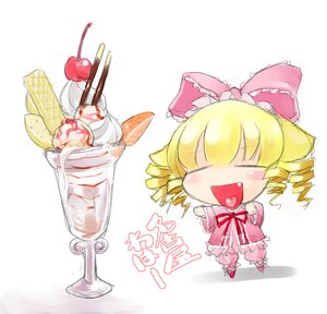 Rating: Safe Score: 0 Tags: 1girl blonde_hair bow cherry chibi closed_eyes dress drill_hair food fruit heart hina_ichigo hinaichigo image open_mouth pink_bow smile solo strawberry User: admin