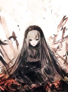 Rating: Safe Score: 0 Tags: 1girl black_dress closed_mouth collar commentary_request dress feathers flower frills hairband image iori_yakatabako lolita_hairband long_hair long_sleeves looking_at_viewer rose rozen_maiden silver_hair sitting solo suigintou upper_body very_long_hair wings User: admin
