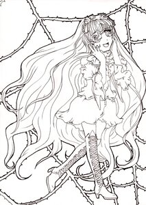 Rating: Safe Score: 0 Tags: 1girl dress greyscale image kirakishou lineart long_hair monochrome open_mouth smile solo very_long_hair User: admin