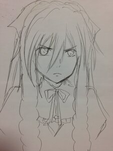 Rating: Safe Score: 0 Tags: 1girl bow expressionless image lineart long_hair looking_at_viewer monochrome ribbon sketch solo suiseiseki traditional_media upper_body User: admin
