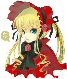 Rating: Safe Score: 0 Tags: 1girl anger_vein blonde_hair blue_eyes bonnet bow bowtie flower green_bow image long_hair long_sleeves looking_at_viewer rose shinku sidelocks simple_background solo twintails upper_body white_background User: admin