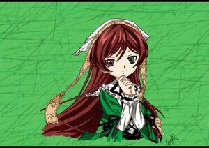 Rating: Safe Score: 0 Tags: 1girl braid brown_hair dress frills green_dress green_eyes head_scarf image letterboxed long_hair long_sleeves looking_at_viewer solo suiseiseki very_long_hair User: admin