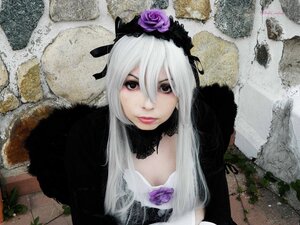 Rating: Safe Score: 0 Tags: 1girl flower gothic_lolita hair_ornament lips long_hair looking_at_viewer photo purple_flower purple_rose rose solo suigintou User: admin