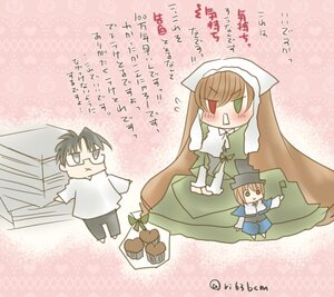 Rating: Safe Score: 0 Tags: 1boy 1girl blush brown_hair chibi dress glasses green_eyes head_scarf heterochromia image long_hair long_sleeves pair red_eyes sakurada_jun siblings souseiseki suiseiseki very_long_hair User: admin