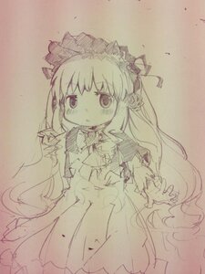 Rating: Safe Score: 0 Tags: 1girl blush dress frills image long_hair long_sleeves looking_at_viewer monochrome shinku sketch solo traditional_media User: admin