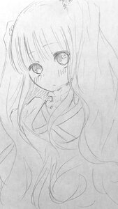 Rating: Safe Score: 0 Tags: 1girl bangs blush greyscale image kirakishou long_hair looking_at_viewer monochrome simple_background solo traditional_media upper_body very_long_hair white_background User: admin