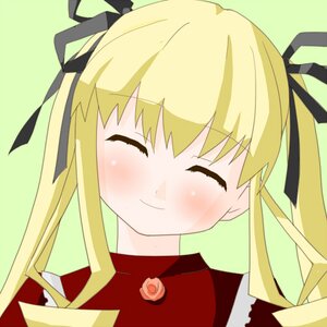 Rating: Safe Score: 0 Tags: 1girl ^_^ auto_tagged black_ribbon blonde_hair blush closed_eyes closed_mouth face green_background hair_ribbon image long_hair portrait ribbon shinku sidelocks simple_background smile solo twintails User: admin