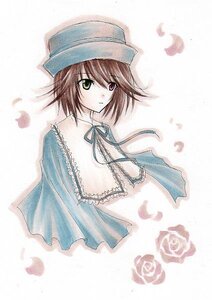 Rating: Safe Score: 0 Tags: 1girl brown_hair flower frills green_eyes hat heterochromia image long_sleeves looking_at_viewer red_eyes ribbon rose short_hair simple_background solo souseiseki traditional_media upper_body white_background User: admin