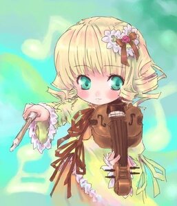 Rating: Safe Score: 0 Tags: 1girl blonde_hair blush bow_(instrument) costume_switch dress drill_hair flower guitar image instrument long_sleeves music pink_bow playing_instrument ribbon rose short_hair solo upper_body violin User: admin