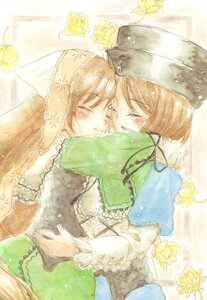 Rating: Safe Score: 0 Tags: blush brown_hair bug butterfly closed_eyes dress flower hat hug image insect long_sleeves pair short_hair siblings sisters smile souseiseki suiseiseki twins watercolor_(medium) User: admin