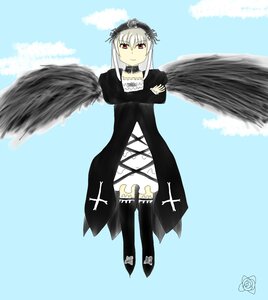 Rating: Safe Score: 0 Tags: 1girl black_dress black_wings boots detached_collar dress feathered_wings flower frills full_body hairband image long_hair long_sleeves looking_at_viewer red_eyes rose smile solo standing suigintou wings User: admin