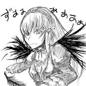 Rating: Safe Score: 0 Tags: 1girl closed_mouth dress frown greyscale image long_hair long_sleeves looking_at_viewer monochrome sketch solo suigintou upper_body white_background wings User: admin