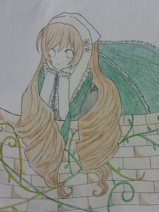 Rating: Safe Score: 0 Tags: 1girl blonde_hair brick_wall dress flower frills image leaf long_hair long_sleeves plant solo suiseiseki traditional_media very_long_hair vines User: admin