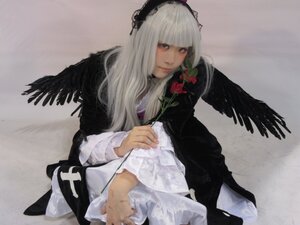 Rating: Safe Score: 0 Tags: 1girl bangs black_wings blunt_bangs closed_mouth feathered_wings feathers flower holding holding_flower lips long_hair long_sleeves looking_at_viewer navel solo suigintou upper_body wings User: admin