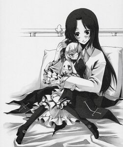 Rating: Safe Score: 0 Tags: blush dress frills greyscale hand_on_head image kakizaki_megu long_hair long_sleeves monochrome multiple_girls solo suigintou traditional_media User: admin