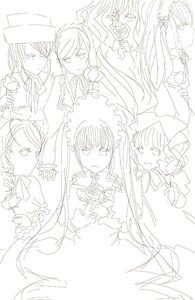 Rating: Safe Score: 0 Tags: 6+girls dress drill_hair flower hat image long_hair looking_at_viewer monochrome multiple multiple_girls rose shinku sketch suiseiseki tagme User: admin