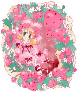 Rating: Safe Score: 0 Tags: 1girl auto_tagged blonde_hair bow cherry flower food fruit grapes green_eyes hinaichigo image leaf long_sleeves looking_at_viewer plant smile solo strawberry User: admin
