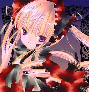 Rating: Safe Score: 0 Tags: 1girl bangs blonde_hair drill_hair flower frills image long_hair looking_at_viewer purple_eyes shinku solo traditional_media twintails upper_body User: admin