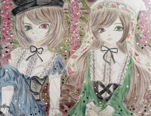 Rating: Safe Score: 0 Tags: 2girls brown_hair dress flower frills green_dress green_eyes hat heterochromia image long_hair long_sleeves looking_at_viewer multiple_girls pair red_eyes ribbon rose short_hair siblings sisters souseiseki suiseiseki traditional_media twins watercolor_(medium) User: admin