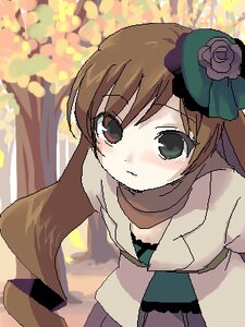 Rating: Safe Score: 0 Tags: 1girl auto_tagged blush brown_hair coat flower green_eyes hat hat_flower image long_sleeves looking_at_viewer rose scarf solo suiseiseki top_hat User: admin