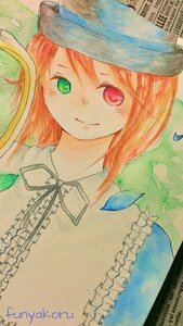 Rating: Safe Score: 0 Tags: 1girl artist_name blue_headwear closed_mouth dated green_eyes hat heterochromia image long_hair looking_at_viewer neck_ribbon red_eyes ribbon smile solo souseiseki traditional_media watercolor_(medium) watermark User: admin