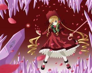 Rating: Safe Score: 0 Tags: 1girl blonde_hair blue_eyes bonnet bow bowtie dress drill_hair flower full_body green_bow image long_hair long_sleeves pantyhose petals red_dress rose_petals shinku shoes solo twintails white_legwear User: admin