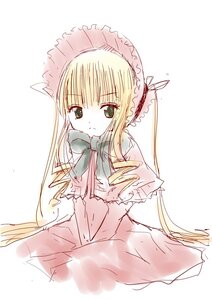 Rating: Safe Score: 0 Tags: 1girl blonde_hair bonnet bow bowtie dress green_eyes image long_hair long_sleeves looking_at_viewer shinku simple_background solo very_long_hair white_background User: admin