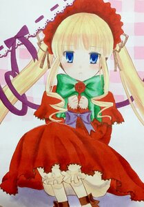 Rating: Safe Score: 0 Tags: 1girl blonde_hair bloomers blue_eyes blush bonnet bow bowtie dress flower frills full_body green_bow image long_hair long_sleeves looking_at_viewer red_dress rose shinku sidelocks sitting solo twintails underwear User: admin