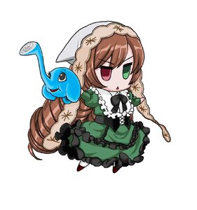 Rating: Safe Score: 0 Tags: 1girl brown_hair chibi dress frills green_dress green_eyes heterochromia image long_hair long_sleeves open_mouth red_eyes solo striped suiseiseki very_long_hair watering_can white_background User: admin