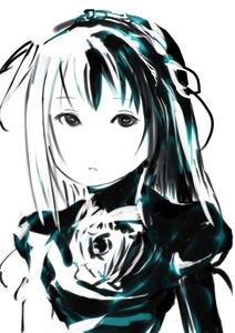 Rating: Safe Score: 0 Tags: 1girl auto_tagged bangs closed_mouth dress flower image juliet_sleeves long_hair long_sleeves looking_at_viewer monochrome puffy_sleeves simple_background solo striped suigintou upper_body white_background User: admin
