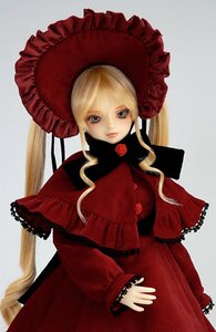 Rating: Safe Score: 0 Tags: 1girl blonde_hair blue_eyes bonnet capelet doll dress expressionless flower frills long_hair long_sleeves looking_at_viewer red_capelet red_dress rose shinku solo User: admin