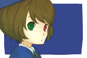 Rating: Safe Score: 0 Tags: bangs brown_hair collared_shirt green_eyes heterochromia image looking_at_viewer portrait red_eyes short_hair simple_background solo souseiseki white_background User: admin