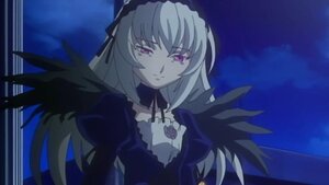 Rating: Safe Score: 0 Tags: 1girl black_wings detached_collar dress flower frills hairband image long_hair long_sleeves looking_at_viewer pink_eyes rose silver_hair sky solo suigintou upper_body very_long_hair wings User: admin