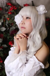 Rating: Safe Score: 0 Tags: 1girl bangs bare_shoulders blurry depth_of_field flower hands_clasped hands_together kirakishou lips long_hair long_sleeves own_hands_together realistic solo upper_body white_hair User: admin