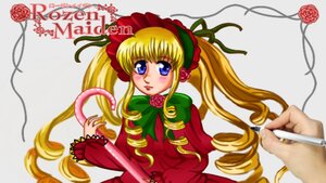 Rating: Safe Score: 0 Tags: 1girl blonde_hair blue_eyes blush bonnet bow bowtie dress flower green_bow image long_hair long_sleeves looking_at_viewer pink_rose red_dress rose shinku solo solo_focus twintails User: admin