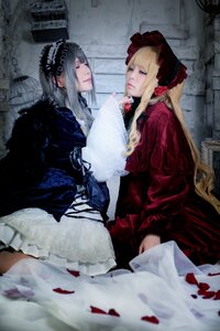 Rating: Safe Score: 0 Tags: 2girls blonde_hair bonnet closed_eyes curtains dress flower indoors lips long_hair long_sleeves multiple_cosplay multiple_girls shinku sitting tagme User: admin