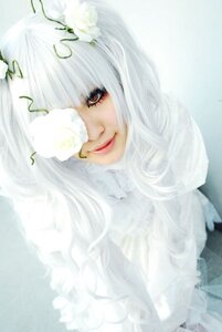 Rating: Safe Score: 0 Tags: 1girl bangs closed_mouth flower kirakishou lips long_hair looking_at_viewer smile solo vertical_stripes white_flower white_hair User: admin