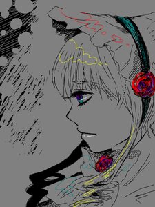 Rating: Safe Score: 0 Tags: 1boy auto_tagged bangs blue_eyes closed_mouth flower grey_background image red_flower red_rose rose shinku simple_background smile solo spot_color User: admin