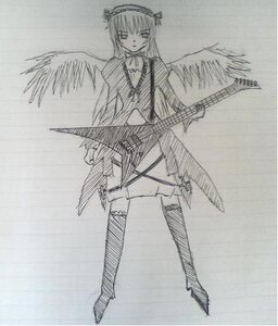 Rating: Safe Score: 0 Tags: 1girl boots dress feathered_wings full_body greyscale hairband image long_hair long_sleeves magical_girl monochrome simple_background solo standing suigintou weapon wings User: admin