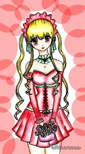 Rating: Safe Score: 0 Tags: 1girl bare_shoulders blonde_hair blue_eyes blush breasts cowboy_shot dress drill_hair elbow_gloves gloves image long_hair looking_at_viewer shinku solo traditional_media twintails v_arms User: admin