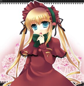 Rating: Safe Score: 0 Tags: 1girl blonde_hair blue_eyes bonnet bow bowtie capelet dress green_bow image long_hair long_sleeves looking_at_viewer red_capelet red_dress rose shinku sidelocks solo twintails very_long_hair User: admin