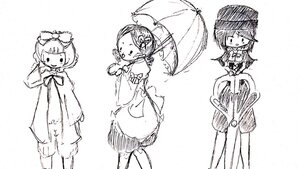 Rating: Safe Score: 0 Tags: 3girls auto_tagged bow dress hair_bow hat holding holding_umbrella image long_sleeves looking_at_viewer monochrome multiple multiple_girls parasol rain shared_umbrella short_hair sketch smile tagme umbrella white_background User: admin
