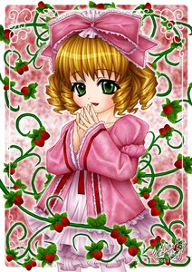 Rating: Safe Score: 0 Tags: 1girl apple blonde_hair bow cherry dress flower food frills fruit grapes green_eyes hina_ichigo hinaichigo image long_sleeves looking_at_viewer object_namesake pink_bow plant puffy_sleeves short_hair smile solo strawberry strawberry_print vines User: admin